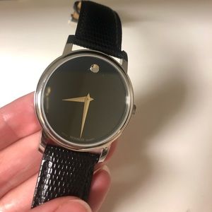 Movado museum watch black leather ladies